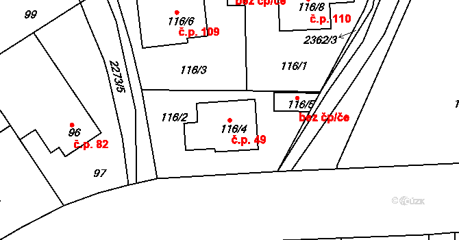 Plzeňské Předměstí 49, Horšovský Týn na parcele st. 116/4 v KÚ Horšovský Týn, Katastrální mapa