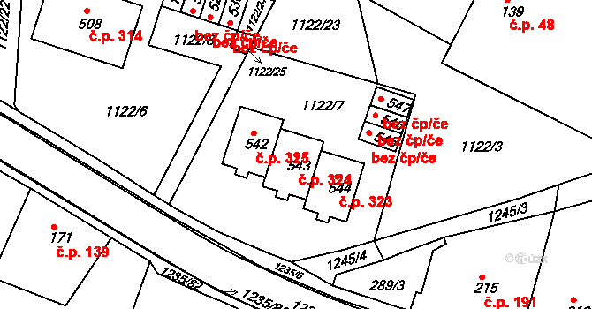Zbečník 324, Hronov na parcele st. 543 v KÚ Zbečník, Katastrální mapa