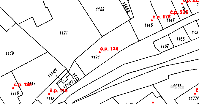 Jedovnice 134 na parcele st. 1124 v KÚ Jedovnice, Katastrální mapa