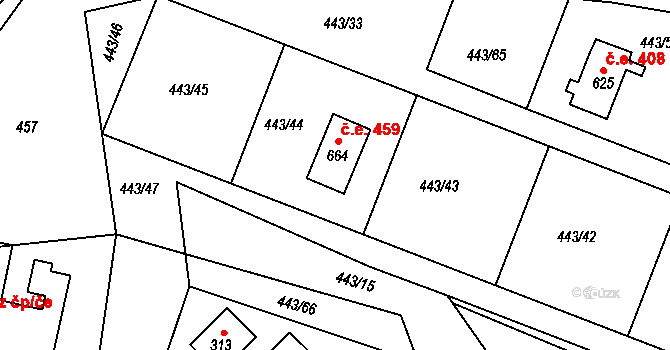 Klenovice 459, Milešov na parcele st. 664 v KÚ Orlické Zlákovice, Katastrální mapa