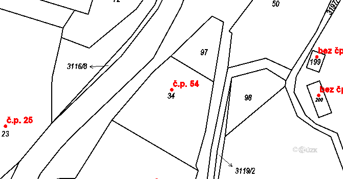 Lukavec 54, Fulnek na parcele st. 34 v KÚ Lukavec u Bílovce, Katastrální mapa