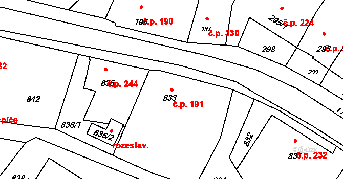 Suchdol nad Odrou 191 na parcele st. 833 v KÚ Suchdol nad Odrou, Katastrální mapa