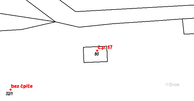 Drahouš 17 na parcele st. 80 v KÚ Drahouš, Katastrální mapa