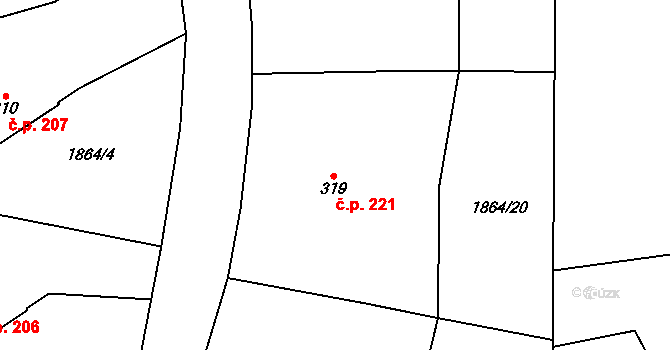 Větřní 221 na parcele st. 319 v KÚ Větřní, Katastrální mapa