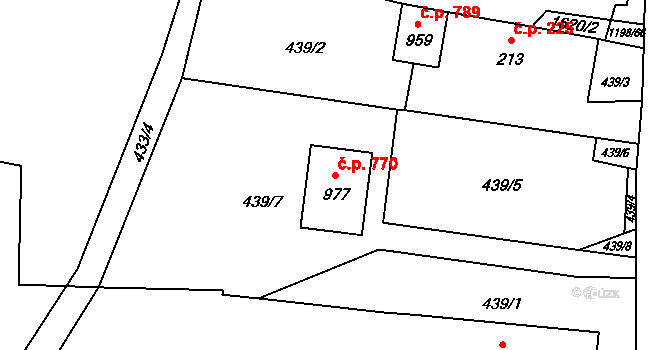 Mořkov 770 na parcele st. 977 v KÚ Mořkov, Katastrální mapa