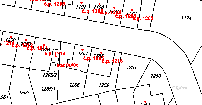 Louny 1216 na parcele st. 1258 v KÚ Louny, Katastrální mapa