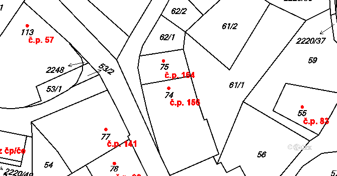 Lipnice nad Sázavou 156 na parcele st. 74 v KÚ Lipnice nad Sázavou, Katastrální mapa