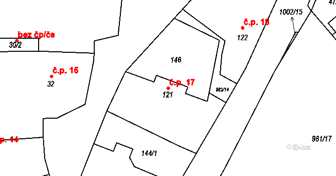 Přepychy 17 na parcele st. 121 v KÚ Přepychy u Opočna, Katastrální mapa