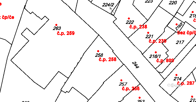 Týniště nad Orlicí 258 na parcele st. 258 v KÚ Týniště nad Orlicí, Katastrální mapa
