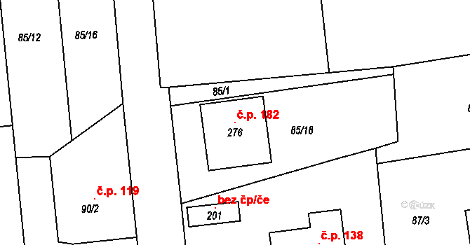 Borek 182, Rokycany na parcele st. 276 v KÚ Borek u Rokycan, Katastrální mapa