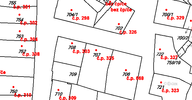 Lednice 325 na parcele st. 707 v KÚ Lednice na Moravě, Katastrální mapa