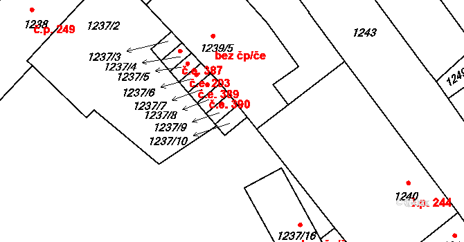 Hustopeče 208 na parcele st. 1237/10 v KÚ Hustopeče u Brna, Katastrální mapa