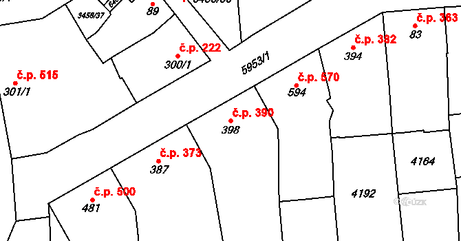 Hrušovany nad Jevišovkou 390 na parcele st. 398 v KÚ Hrušovany nad Jevišovkou, Katastrální mapa