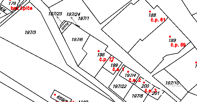 Sedlešovice 77, Nový Šaldorf-Sedlešovice na parcele st. 198 v KÚ Sedlešovice, Katastrální mapa