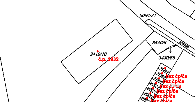 Přerov I-Město 2832, Přerov na parcele st. 3412/16 v KÚ Přerov, Katastrální mapa