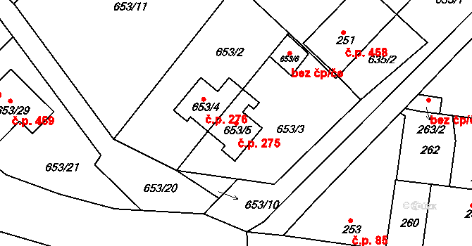 Sedlec 275, Kutná Hora na parcele st. 653/5 v KÚ Sedlec u Kutné Hory, Katastrální mapa