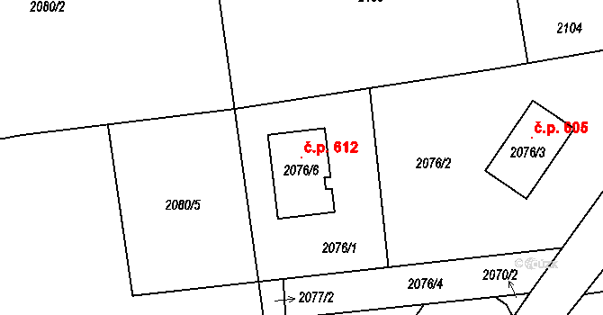 Louky 612, Karviná na parcele st. 2076/6 v KÚ Louky nad Olší, Katastrální mapa