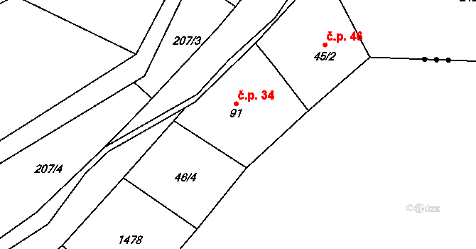 Dubina 34, Šemnice na parcele st. 91 v KÚ Šemnice, Katastrální mapa
