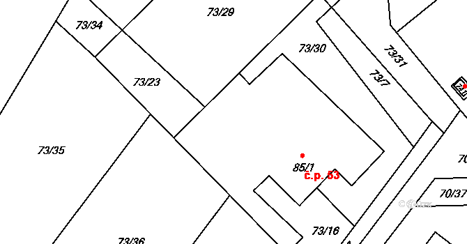 Horní Datyně 53, Vratimov na parcele st. 85/1 v KÚ Horní Datyně, Katastrální mapa