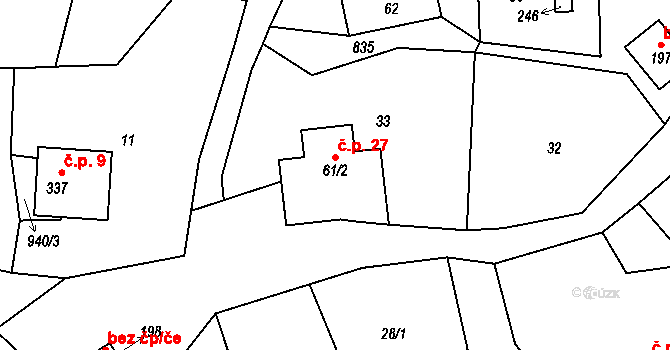 Polevsko 27 na parcele st. 61/2 v KÚ Polevsko, Katastrální mapa
