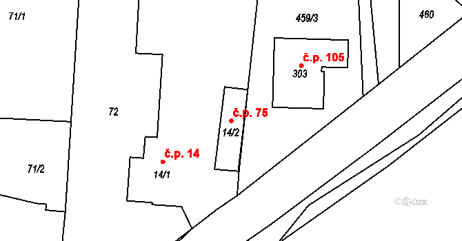 Kunětice 75 na parcele st. 14/2 v KÚ Kunětice, Katastrální mapa