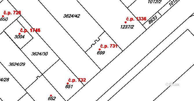 Veselí nad Moravou 731 na parcele st. 699 v KÚ Veselí-Předměstí, Katastrální mapa