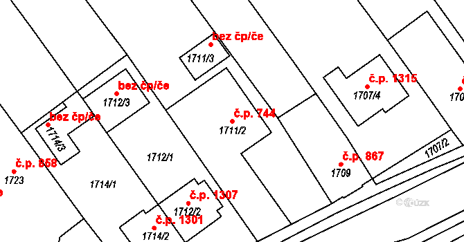 Slavíkovice 744, Rousínov na parcele st. 1711/2 v KÚ Rousínov u Vyškova, Katastrální mapa