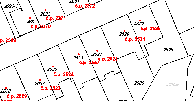 Kladno 2521 na parcele st. 2631 v KÚ Kladno, Katastrální mapa