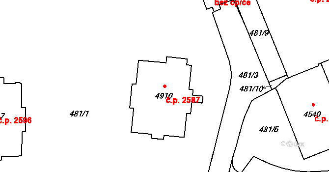 Šumperk 2587 na parcele st. 4910 v KÚ Šumperk, Katastrální mapa