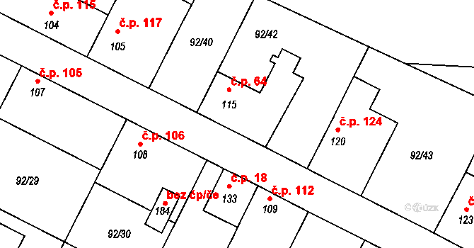 Cerhýnky 64, Cerhenice na parcele st. 115 v KÚ Cerhýnky, Katastrální mapa