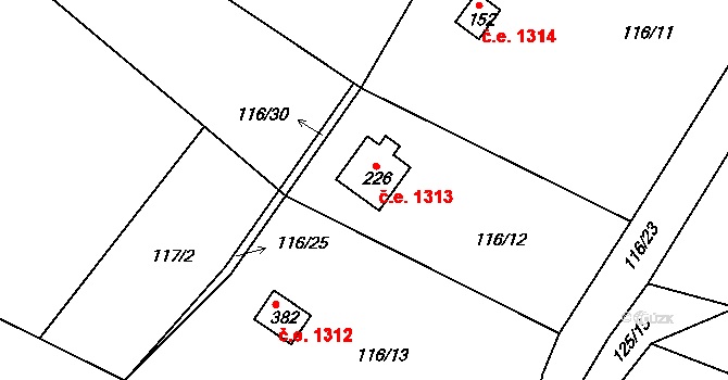 Ládví 1313, Kamenice na parcele st. 226 v KÚ Ládví, Katastrální mapa