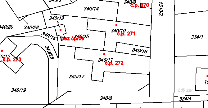 Mochov 272 na parcele st. 340/11 v KÚ Mochov, Katastrální mapa
