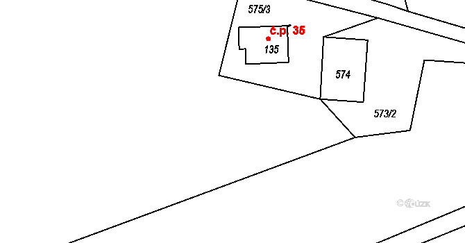 Roudnice 35, Jestřabí v Krkonoších na parcele st. 135 v KÚ Roudnice v Krkonoších, Katastrální mapa