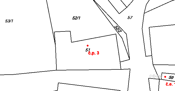 Jeneč 3, Brťov-Jeneč na parcele st. 51 v KÚ Jeneč, Katastrální mapa