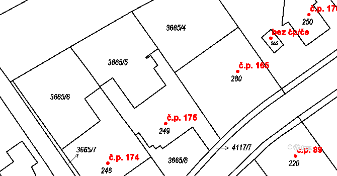Loukov 175 na parcele st. 249 v KÚ Loukov u Bystřice pod Hostýnem, Katastrální mapa