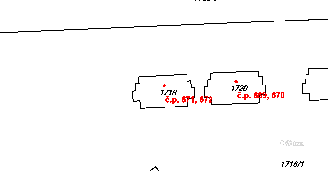 Hořovice 671,672 na parcele st. 1718 v KÚ Hořovice, Katastrální mapa
