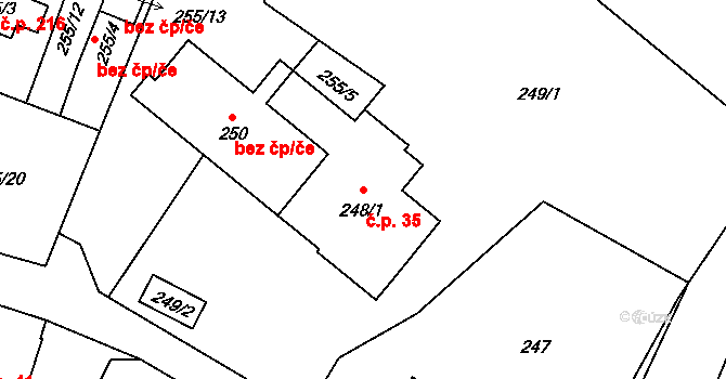 Holubov 35 na parcele st. 248/1 v KÚ Holubov, Katastrální mapa