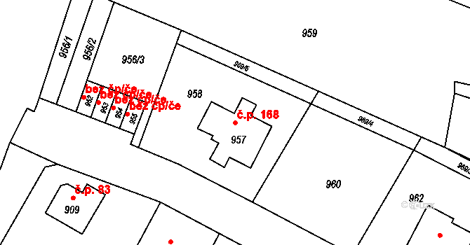 Mimoň V 168, Mimoň na parcele st. 957 v KÚ Mimoň, Katastrální mapa