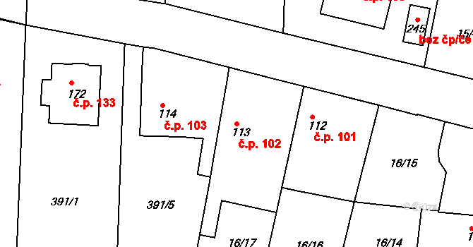 Libotenice 102 na parcele st. 113 v KÚ Libotenice, Katastrální mapa