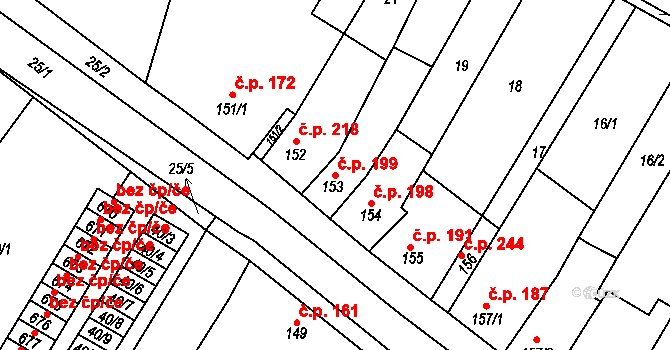 Třebenice 199 na parcele st. 153 v KÚ Třebenice, Katastrální mapa