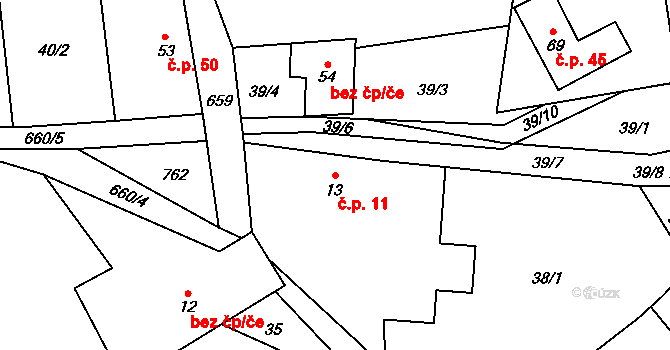 Kal 11, Pecka na parcele st. 13 v KÚ Kal, Katastrální mapa