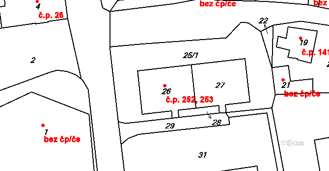 Chlumec 252,253 na parcele st. 27 v KÚ Chlumec u Chabařovic, Katastrální mapa