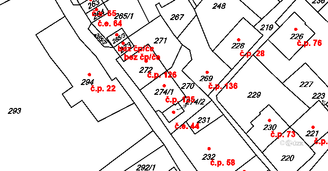 Vaňov 125, Ústí nad Labem na parcele st. 274/1 v KÚ Vaňov, Katastrální mapa