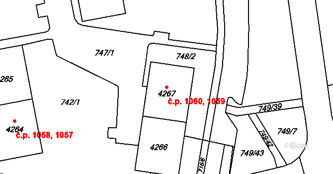 Žamberk 1059,1060 na parcele st. 4267 v KÚ Žamberk, Katastrální mapa