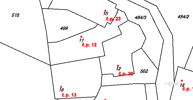 Holušice 12, Sedlice na parcele st. 11 v KÚ Holušice u Mužetic, Katastrální mapa