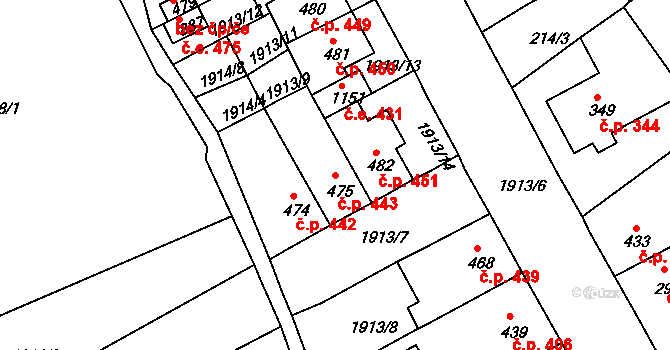 Krupka 443 na parcele st. 475 v KÚ Krupka, Katastrální mapa
