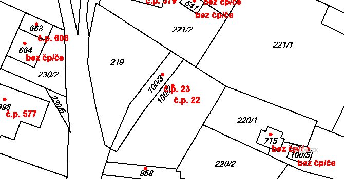 Hrotovice 22 na parcele st. 100/2 v KÚ Hrotovice, Katastrální mapa