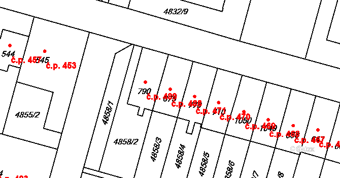 Mohelno 488 na parcele st. 675 v KÚ Mohelno, Katastrální mapa
