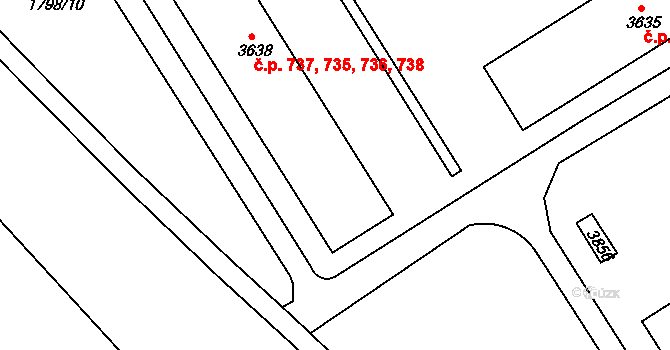 Chrudim III 735,736,737,738, Chrudim na parcele st. 3638 v KÚ Chrudim, Katastrální mapa