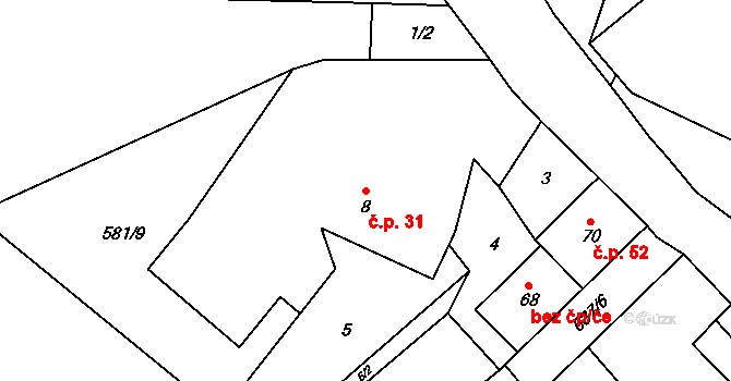 Roubanina 31 na parcele st. 8 v KÚ Roubanina, Katastrální mapa